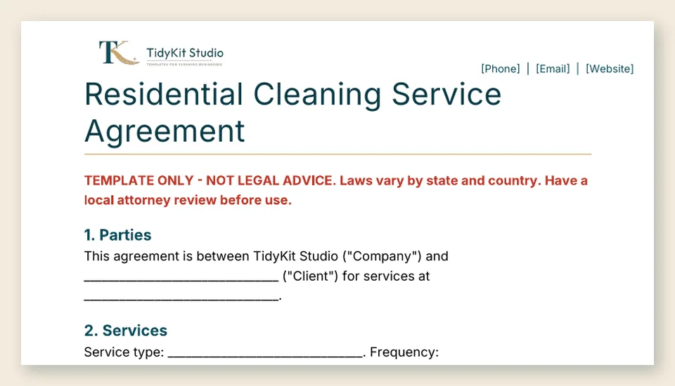 The Complete Cleaning Business Bundle: close-up of a real page from the files
