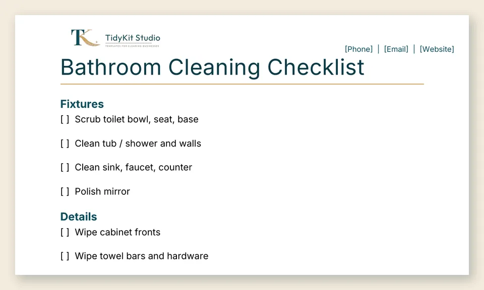 Cleaning Checklists Pack: close-up of a real page from the files