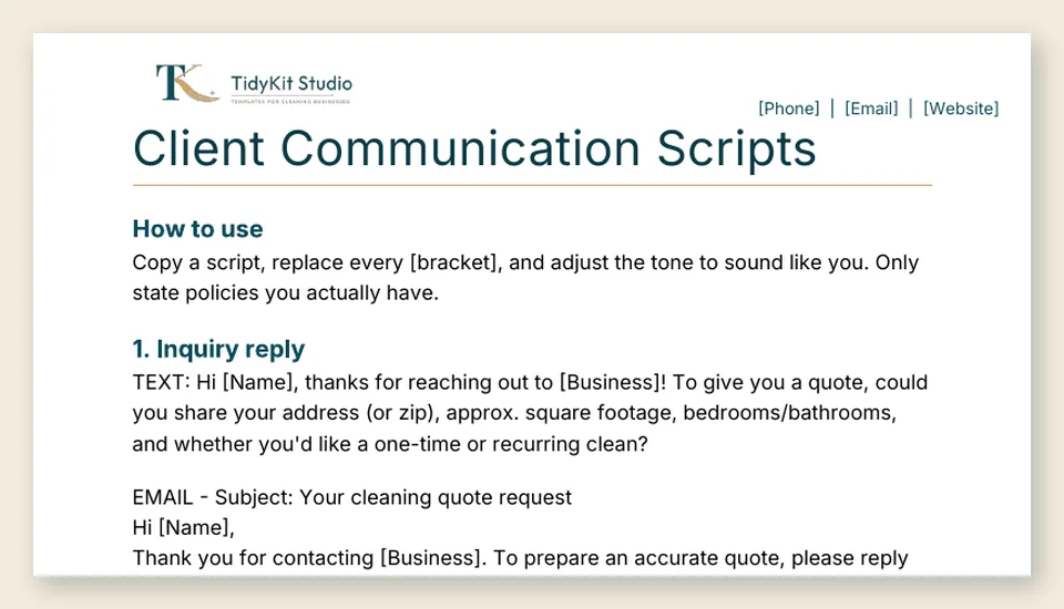Client Scripts Pack: close-up of a real page from the files