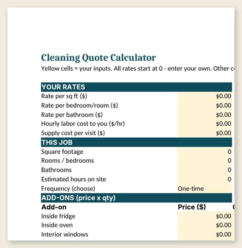 Cleaning Business Starter Kit: close-up of a real page from the files