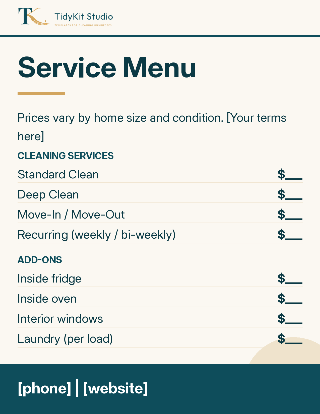 House cleaning price list template preview